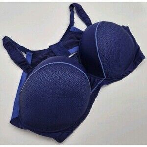 ASHLEY STEWART BUTTERFLY FULL COVERAGE DOUBLE BACK WRAP PANEL BLUE BRA SIZE 46DD
